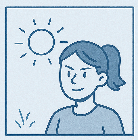 Comic-Strip-Bild - Frau mit entschlossenem Gesicht, hinter ihr eine Sonne