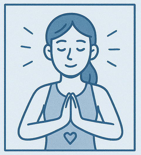 Comic-Strip-Bild - Torso einer Frau mit Händen im Namaste